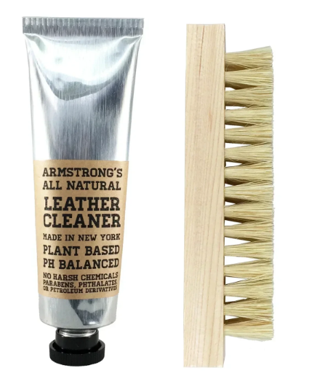 Leather cleaner with brush and Armstrong's All Natural Leather Cleaner tube on a white background Leather   Cleaning   Kit   -   Armstrong's   All   Natural
